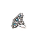 Blue Intricacy - Estate Sterling Silver Natural London Blue Topaz & Seed Pearl Filigree Ring (ER177)
