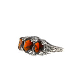 Red Red Wine - Estate Sterling Silver Natural Garnet Trio Filigree Ring (ER216)