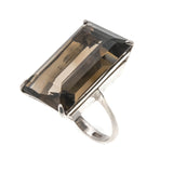 Smoke Gets In Your Eyes - Art Deco Sterling Silver Smoky Quartz Cocktail Ring (ADR209)