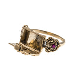Love You To Death - Vintage 9K Gold Ruby & Seed Pearl Poison Locket Ring (VR504)