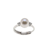 Treasure Island - Estate Sterling Silver Freshwater Pearl & CZ Ring (ER228)