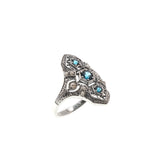 Blue Intricacy - Estate Sterling Silver Natural London Blue Topaz & Seed Pearl Filigree Ring (ER177)