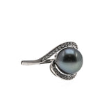 Exotic Treasure - Estate Sterling Silver Tahiti South Sea Cultured Black Pearl & Cz Ring (ER232)