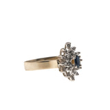 Marquise Contrast - Vintage 10K Gold Sapphire & Diamond Marquise Cluster Ring (VR626)