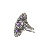 Purple Rain - Estate Sterling Silver Natural Amethyst & Seed Pearl Filigree Ring (ER209)