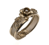 La Vie En Rose - Vintage Gold Tone Genuine Cultured Pearl Mesh Bangle Bracelet (VB058)