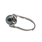 Exotic Treasure - Estate Sterling Silver Tahiti South Sea Cultured Black Pearl & Cz Ring (ER232)