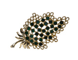 Jewelled Leaf - Vintage Gold Tone Emerald Crystal Leaf Brooch (VBR056)