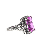 Pink Passion - Estate Art Deco Revival Sterling Silver Lab Created Pink Sapphire & Seed Pearl Ring (ER205)