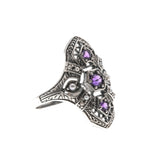 Purple Rain - Estate Sterling Silver Natural Amethyst & Seed Pearl Filigree Ring (ER209)