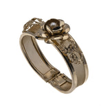 La Vie En Rose - Vintage Gold Tone Genuine Cultured Pearl Mesh Bangle Bracelet (VB058)