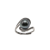 Exotic Treasure - Estate Sterling Silver Tahiti South Sea Cultured Black Pearl & Cz Ring (ER232)