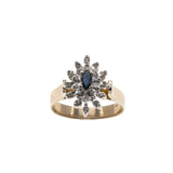 Marquise Contrast - Vintage 10K Gold Sapphire & Diamond Marquise Cluster Ring (VR626)