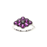 French Rose - Estate Sterling Silver Pink Sapphire & Seed Pearl Flower Cluster Ring  (ER204)