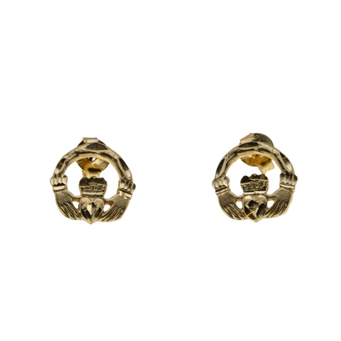 A Ghrá - Vintage 10K Gold Claddagh Diamond Cut Stud Earrings (VE431)