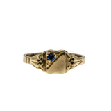 Petite Signet - Vintage 10K Gold Blue Crystal Engraved Signet Ring (VR966)