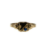 Petite Signet - Vintage 10K Gold Blue Crystal Engraved Signet Ring (VR966)