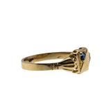 Petite Signet - Vintage 10K Gold Blue Crystal Engraved Signet Ring (VR966)