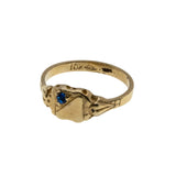 Petite Signet - Vintage 10K Gold Blue Crystal Engraved Signet Ring (VR966)