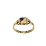 Petite Signet - Vintage 10K Gold Blue Crystal Engraved Signet Ring (VR966)