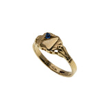 Petite Signet - Vintage 10K Gold Blue Crystal Engraved Signet Ring (VR966)