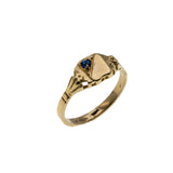 Petite Signet - Vintage 10K Gold Blue Crystal Engraved Signet Ring (VR966)