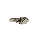 Petite Signet - Vintage 10K White Gold Crystal Engraved Signet Ring (VR967)