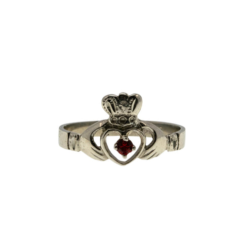 A Ghrá - Vintage 10K White Gold Ruby Irish Claddagh Ring (VR970)