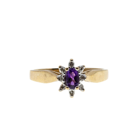 Purple Moon - Vintage 10K Gold Natural Amethyst & Diamond Cluster Ring (VR972)