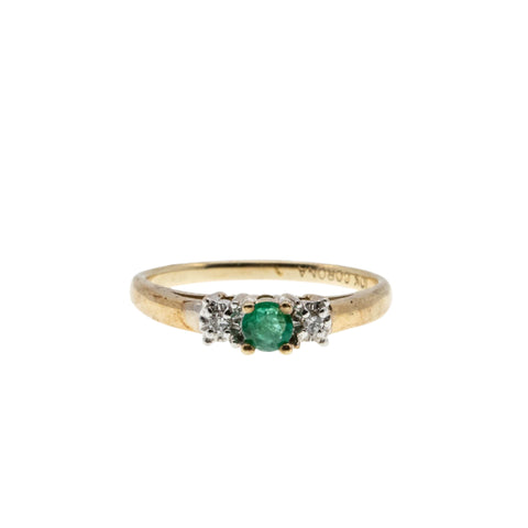 Greenery - Vintage 10K Gold Natural Emerald & Diamond Ring (VR973)