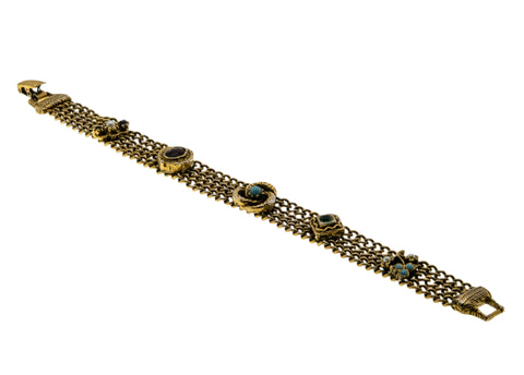 Renaissance Revival - Vintage Gold Plated Glass Jewelled Triple Chain Link Bracelet (VB112)