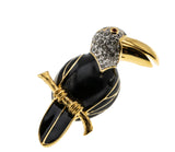 Hanging Around - Vintage Signed 'D'Orlan' Gold Plated Crystal Rhinestone & Black Enamel Toucan Bird Brooch (VBR267)
