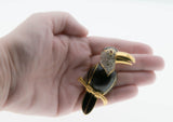Hanging Around - Vintage Signed 'D'Orlan' Gold Plated Crystal Rhinestone & Black Enamel Toucan Bird Brooch (VBR267)