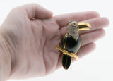 Hanging Around - Vintage Signed 'D'Orlan' Gold Plated Crystal Rhinestone & Black Enamel Toucan Bird Brooch (VBR267)