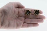 Flower Power - Vintage Gold Plated Crystal Rhinestone Crystal Rhinestone Black Flower Clip-On Earrings (VE432)