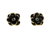 Flower Power - Vintage Gold Plated Crystal Rhinestone Crystal Rhinestone Black Flower Clip-On Earrings (VE432)