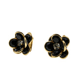 Flower Power - Vintage Gold Plated Crystal Rhinestone Crystal Rhinestone Black Flower Clip-On Earrings (VE432)