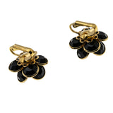 Flower Power - Vintage Gold Plated Crystal Rhinestone Crystal Rhinestone Black Flower Clip-On Earrings (VE432)