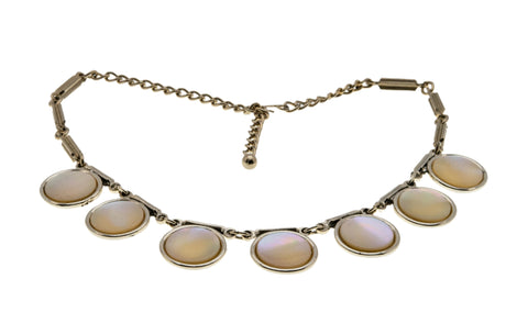 Rainbow Discs - Vintage Silver Tone 'Mother Of Pearl' Modernistic Disc Necklace (VN199)