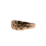 You're A Keeper - Edwardian English 9K Rose Gold Carved 'Forget Me Knot' Carved Floral Foliate 'Keeper' Ring (EDR075)