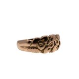 You're A Keeper - Edwardian English 9K Rose Gold Carved 'Forget Me Knot' Carved Floral Foliate 'Keeper' Ring (EDR075)