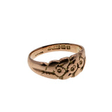 You're A Keeper - Edwardian English 9K Rose Gold Carved 'Forget Me Knot' Carved Floral Foliate 'Keeper' Ring (EDR075)