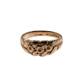 You're A Keeper - Edwardian English 9K Rose Gold Carved 'Forget Me Knot' Carved Floral Foliate 'Keeper' Ring (EDR075)