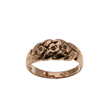 You're A Keeper - Edwardian English 9K Rose Gold Carved 'Forget Me Knot' Carved Floral Foliate 'Keeper' Ring (EDR075)