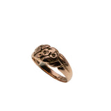 You're A Keeper - Edwardian English 9K Rose Gold Carved 'Forget Me Knot' Carved Floral Foliate 'Keeper' Ring (EDR075)