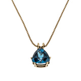 Blue Lagoon- Vintage 10K Gold Trillion Cut Natural London Blue Topaz Pendant & Chain (VP236)