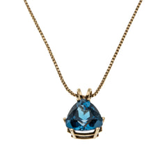 Blue Lagoon- Vintage 10K GoldTrillion Cut Natural London Blue Topaz Pendant & Chain (VP236)