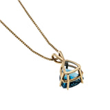 Blue Lagoon- Vintage 10K Gold Trillion Cut Natural London Blue Topaz Pendant & Chain (VP236)