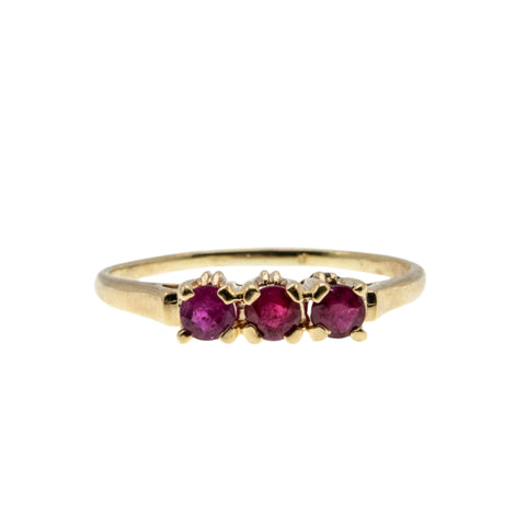 Crimson Trio - Vintage 10K Gold Natural Ruby Ring (VR974)
