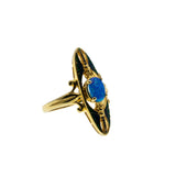 Butterfly Themed - Estate Victorian Art Nouveau Revival 24K Gold Over Sterling Silver Blue Opal & Enamel Butterfly Ring (ER364)